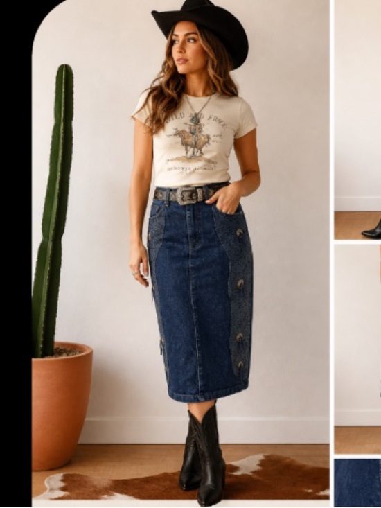 Roughrider Dresses & Skirts - Vintage Roughrider Denim Western Skirt | Embossed Panel | Cowgirl Chic